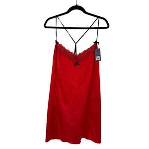 NWT Cacique Seriously Sexy Red Satin Lace Chemise Nightgown Slip Dress 22/24
